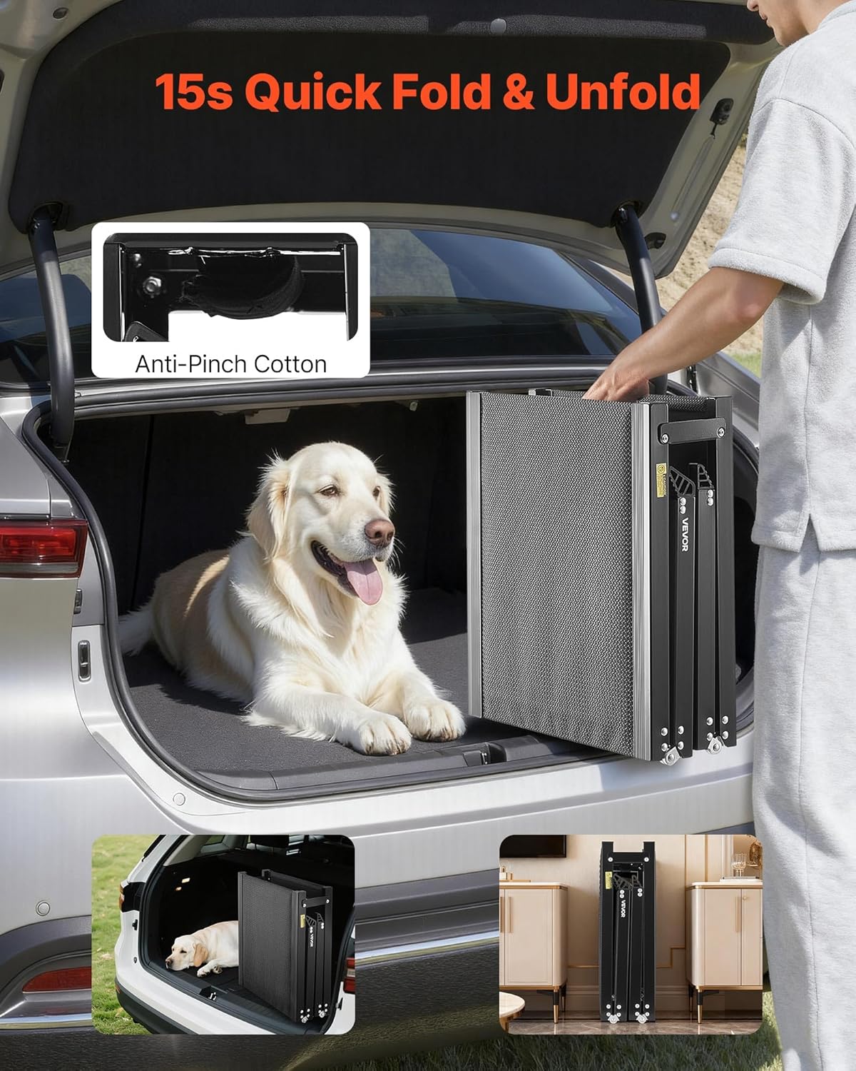 VEVOR Dog Ramp for Cars, 63" L x 17" W, Folding Pet Ramps for Medium & Large Dogs up to 250lbs, Pet Stair Ramp with Non-Slip Felt Rug Surface, Portable Outdoor Dog Car Ramps for SUV & Truck