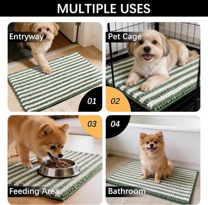 Dog Door Mat for Muddy Paws - Absorbent Quick-Dry Non-Slip Washable Chenille Pet Rug, Indoor Entryway Mat for Front Door & Crate (Brown, 24" L*16" W)