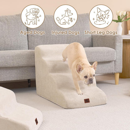 EHEYCIGA Curved Dog Stairs Ramp for High Beds 19.7" H, 4-Step Dog Steps for Small Dogs and Cats, Pet Stairs for High Bed Climbing, Non-Slip Balanced Pet Step Indoor, Grey