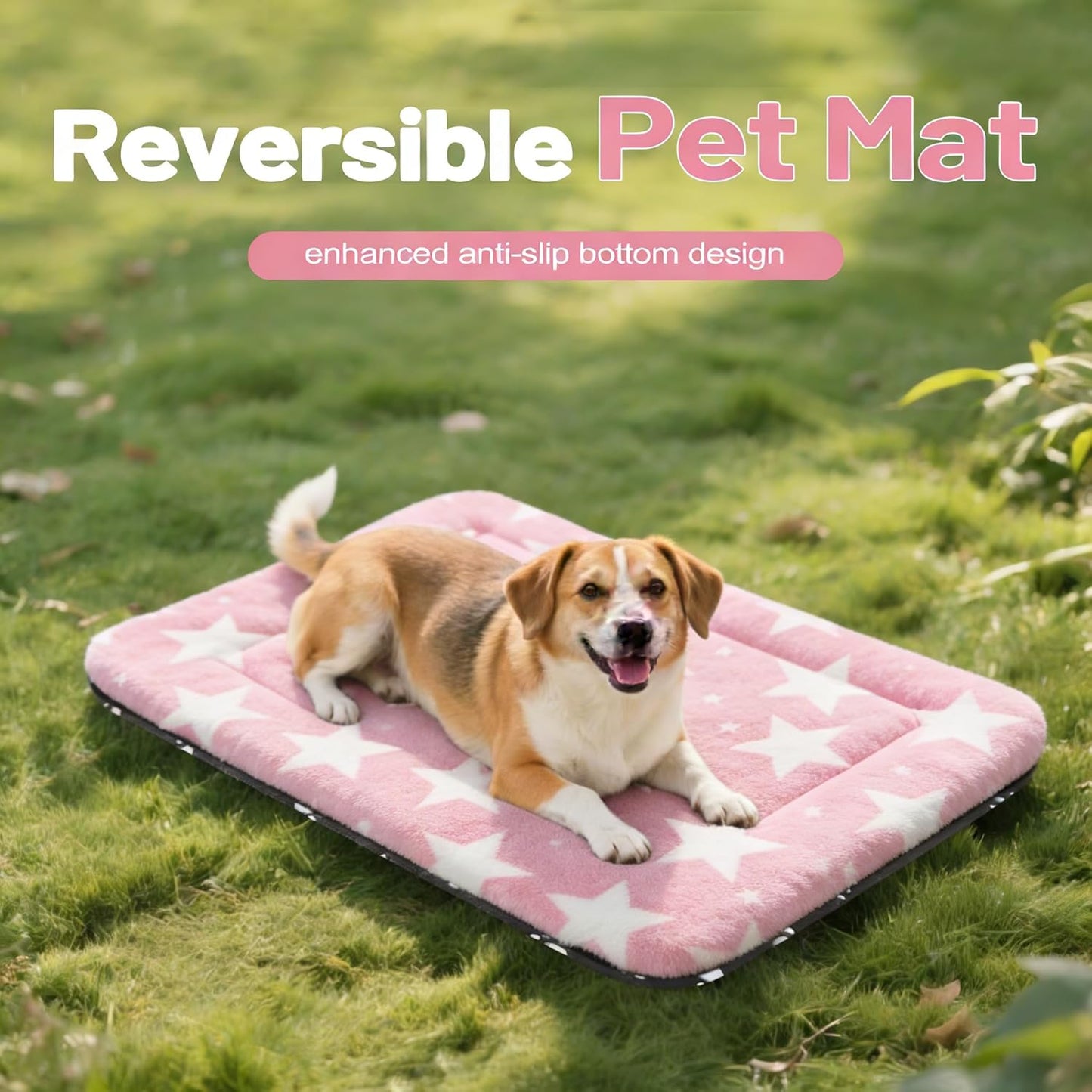 Dog Bed Mat, Reversible Crate Pad & Cute Dog Bed - Machine Washable Kennel Mat with Ultra Soft for Small Dogs (Cool/Warm), 24" x 18", Grey&Star