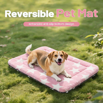 Dog Bed Mat, Reversible Crate Pad & Cute Dog Bed - Machine Washable Kennel Mat with Ultra Soft for Small Dogs (Cool/Warm), 24" x 18", Grey&Star