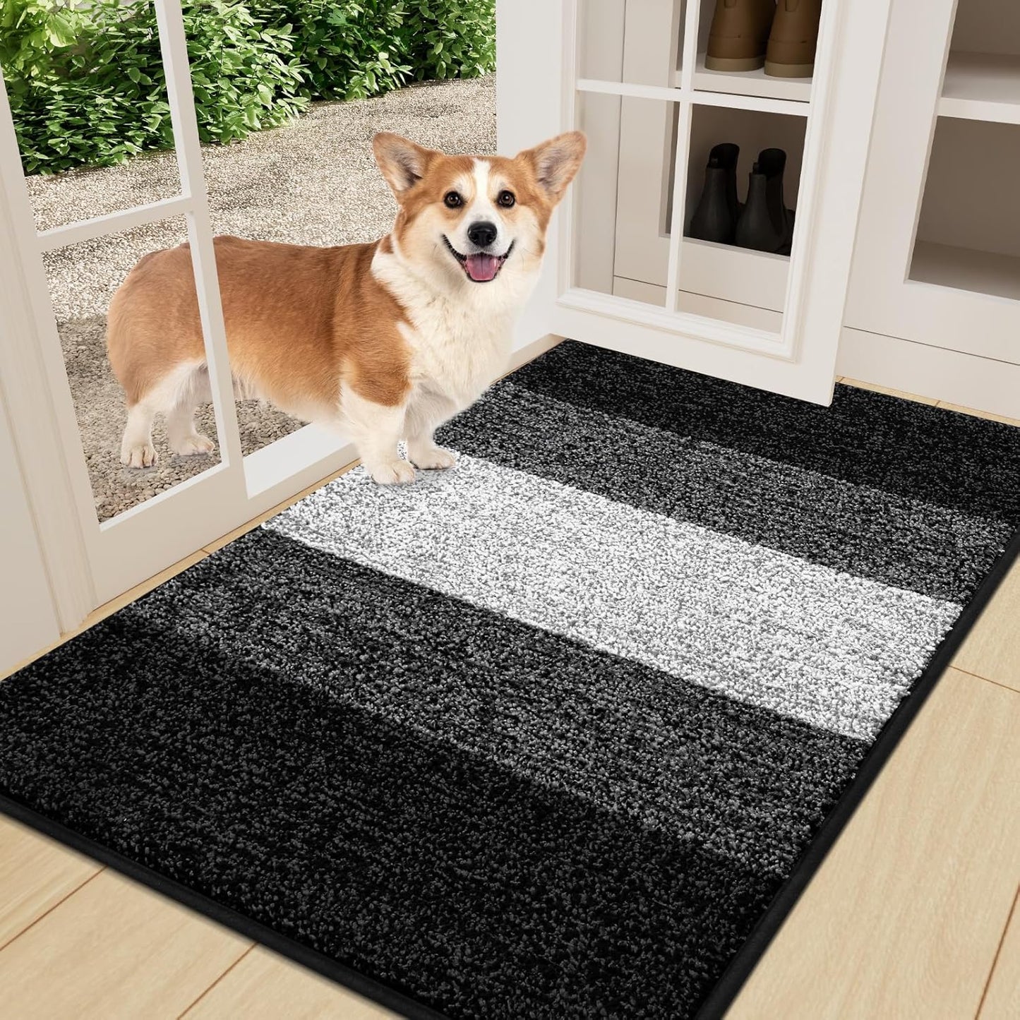 Smiry Dog Door Mat for Muddy Paws, Absorbs Moisture and Dirt, Low-Profile Entryway Mat with Non-Slip Backing, Entry Indoor Outdoor Doormat for Inside Floor (30x20 Inches, Grey, Striped)