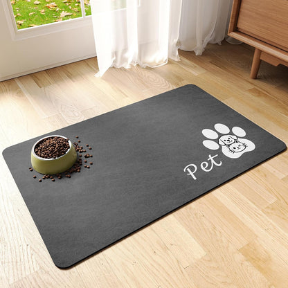 Dog Food Mat - Absorbent Cat Dog Bowl Mat for Food and Water, Quick Dry Pet Food Mats for Floors with Waterproof Rubber Backing, Puppy Cat Feeding Mats for Messy Drinkers,12"x20", Dark Grey