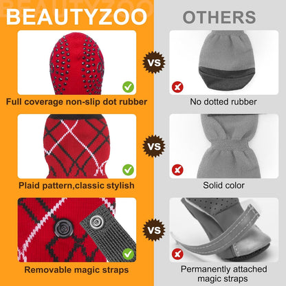 BEAUTYZOO Dog Socks to Prevent Licking Paws -Dog Shoes for Hot Pavement & Hardwood Floors Anti Slip, Traction Control Boots & Paw Protectors with Double Side Grips for Small Medium Large Senior Dogs