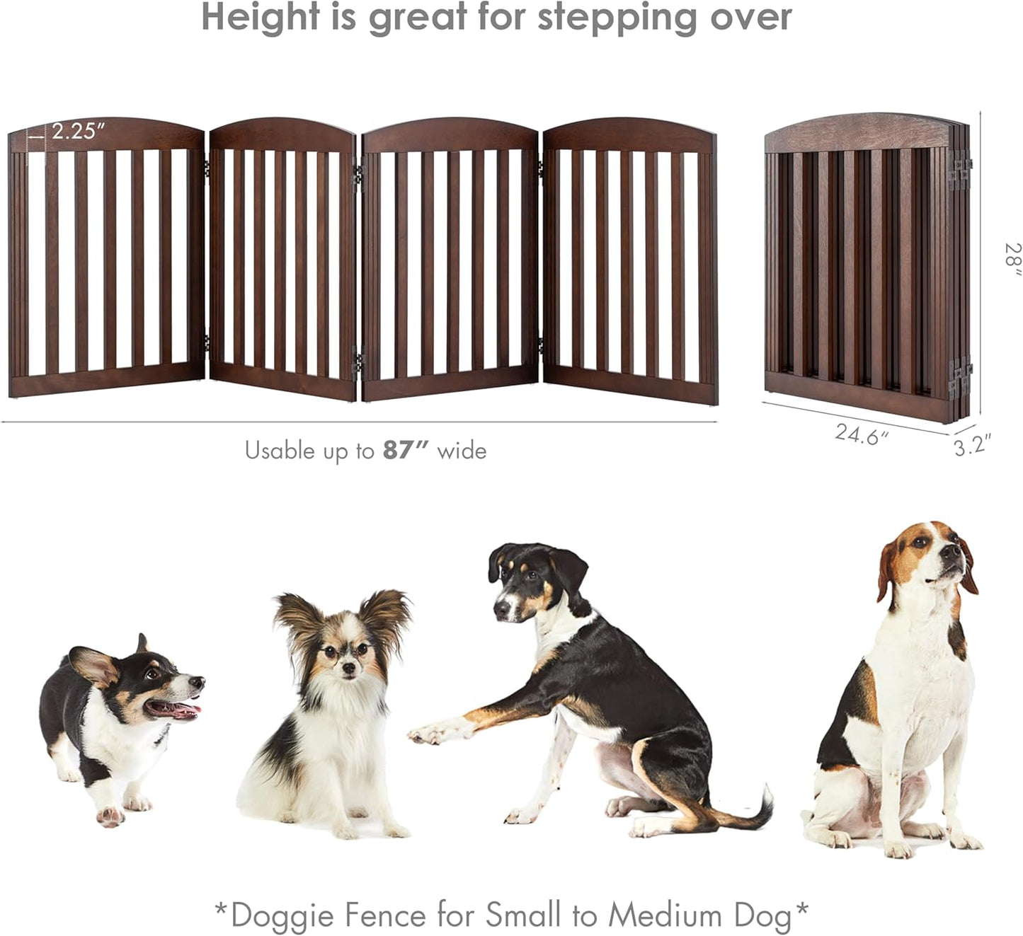 SPIRICH 96" Extra Wide 28" Tall Wooden Freestanding Foldable Dog Gate, Pet Gate Indoor, 4 Panels, White