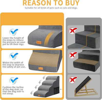 Topmart High Density Extended Foam Dog Ramp&Steps 2 Tiers,11.8" High,Non-Slip Dog Stairs,Soft Foam Pet Ladder with Removable Cover,Best for Injured,Older Cats,Pets with Joint Pain