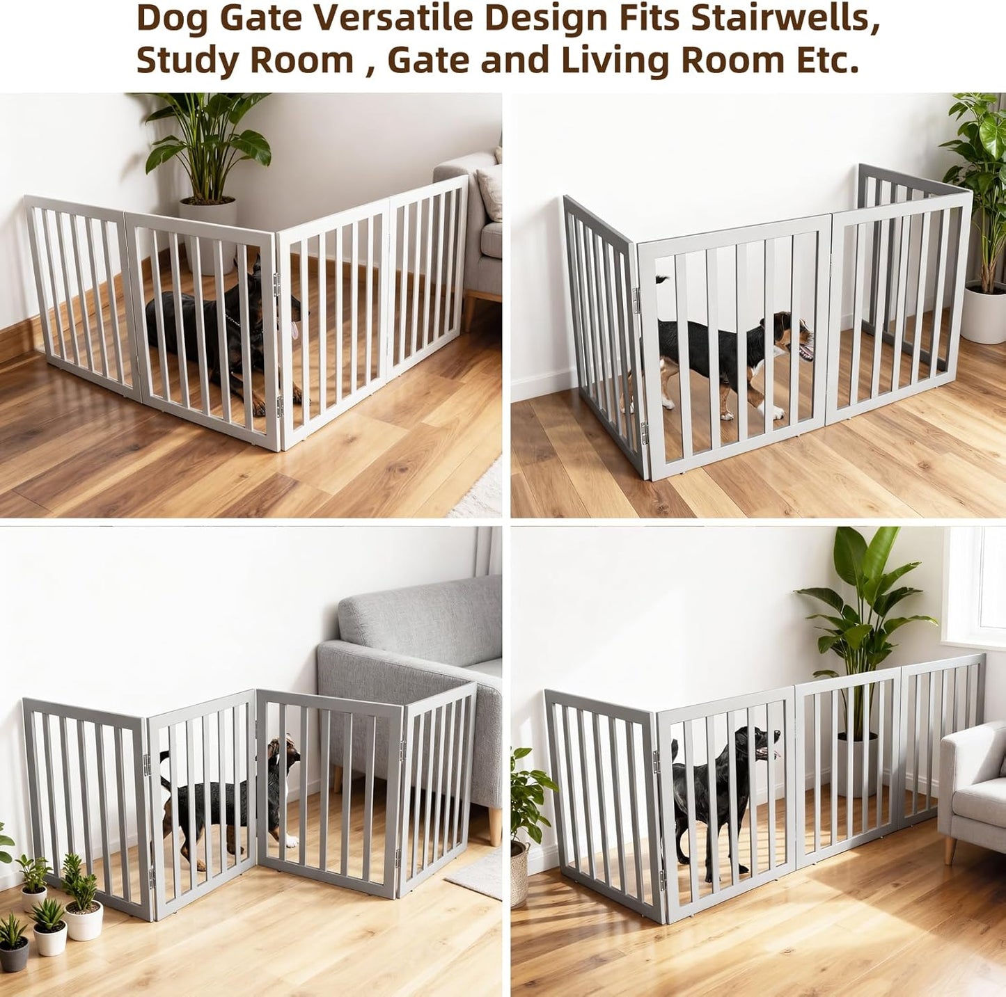 ZJSF Freestanding Indoor Dog Gate for House Foldable Wood Brown Puppy Gate for Doorways Pet Gate for Stairs Extra Wide Pet Fence 24" Height 2 Panels