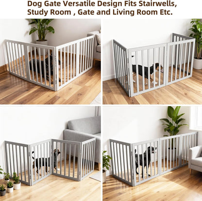ZJSF Freestanding Indoor Dog Gate for House Foldable Wood Brown Puppy Gate for Doorways Pet Gate for Stairs Extra Wide Pet Fence 24" Height 2 Panels
