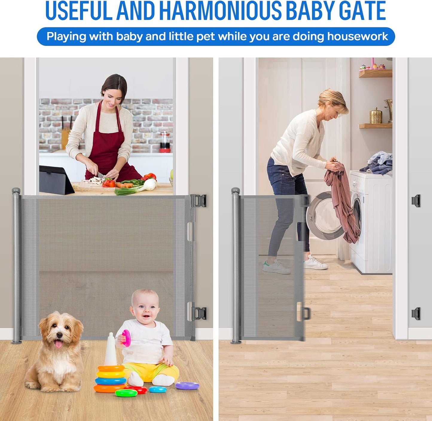 Upgraded Retractable Baby Gate, Extra Wide Safety Kids or Pets Gate, 33” Tall, Extends to 71” Wide, Mesh Safety Dog Gate for Stairs, Indoor, Outdoor, Doorways, Hallways(33”x71”, Black)