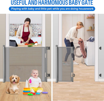 Upgraded Retractable Baby Gate, Extra Wide Safety Kids or Pets Gate, 33” Tall, Extends to 71” Wide, Mesh Safety Dog Gate for Stairs, Indoor, Outdoor, Doorways, Hallways(33”x71”, Black)