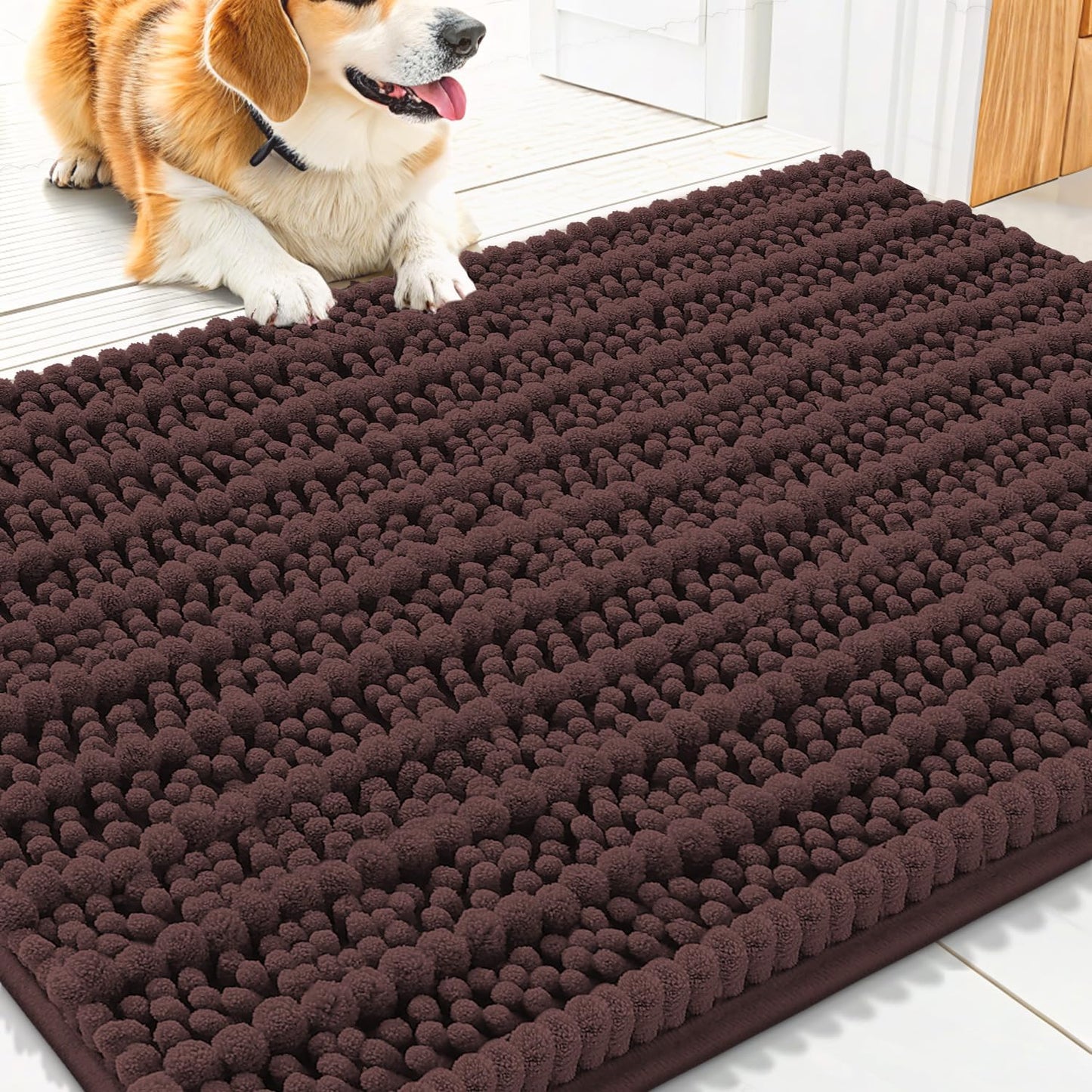 Smiry Dog Door Mat for Muddy Paws 30x20, Extra Soft Absorbent Chenille Doormat, Trap Moisture and Dirt, Non-Slip Machine Washable Front Door Mat for Indoor Entrance Inside Floor, Grey