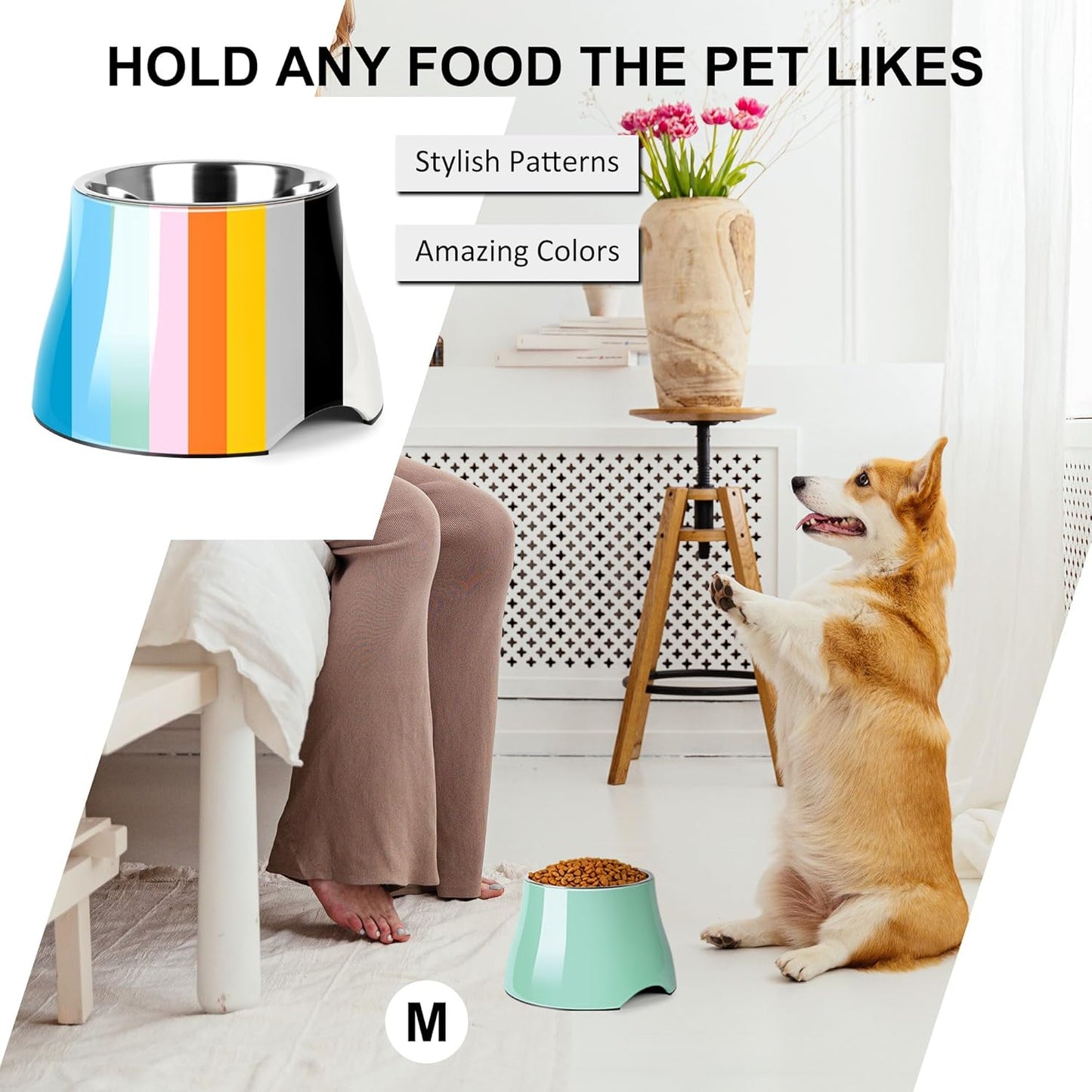 Dog Bowls,Cone Friendly Non Slip Single Dog Bowl with Stainless Steel Inner, Raised Bowls for Small Dogs Spaniel Dogs Long Ear, High Capacity, M/2 Cup Pink