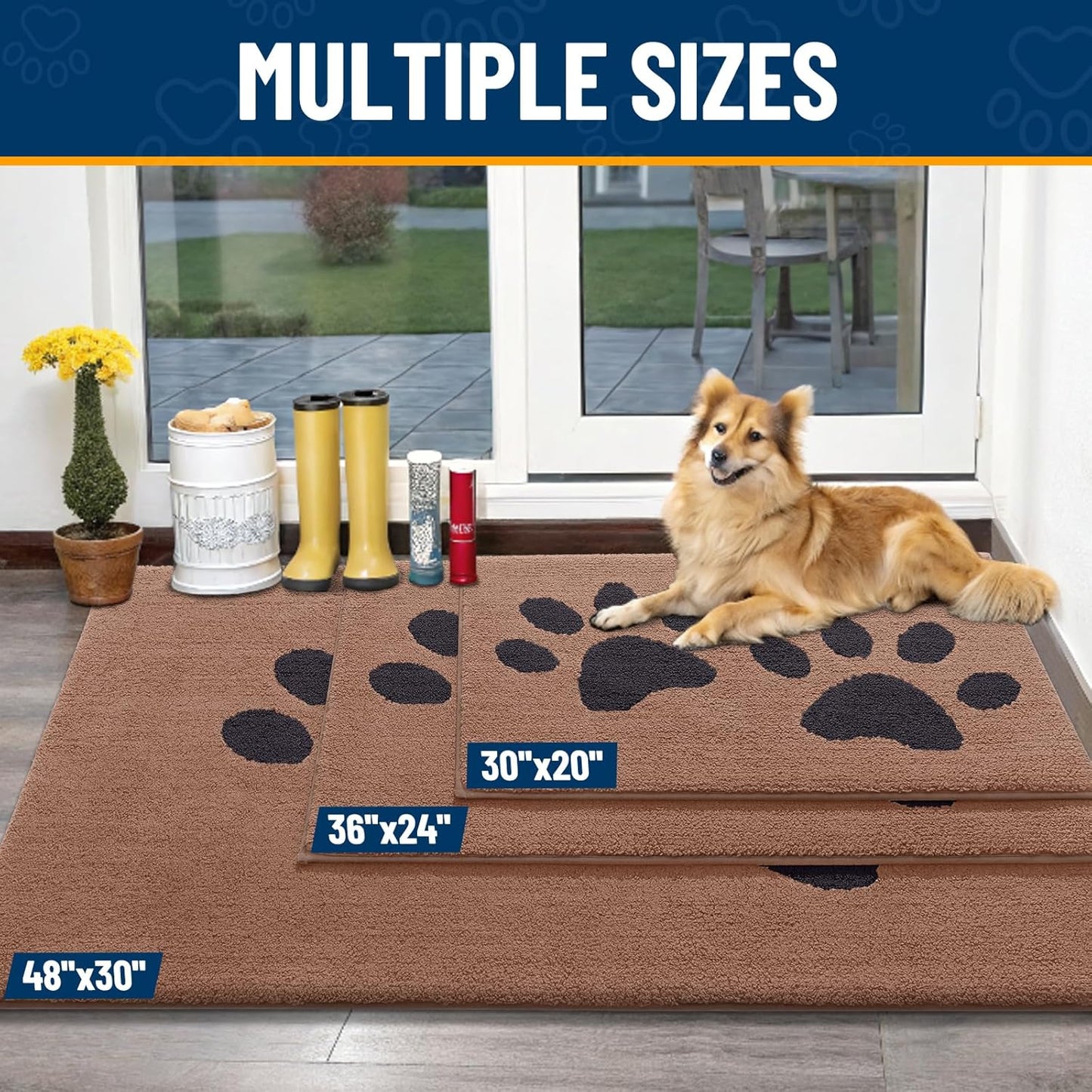 Smiry Dog Door Mat for Muddy Paws, Absorbs Moisture and Dirt, Low-Profile Entryway Mat with Non-Slip Backing, Entry Indoor Outdoor Doormat for Inside Floor (30x20 Inches, Grey, Striped)