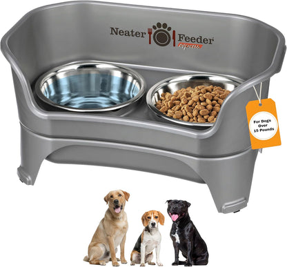 Neater Feeder Express Mess Proof Dog Bowls Elevated for Small Breeds under 15 Lb, Made in USA, No Spill Raised Dog Food Bowl Stand, Stainless Steel Food and Water Bowl Set, Feeding Station, Cappuccino