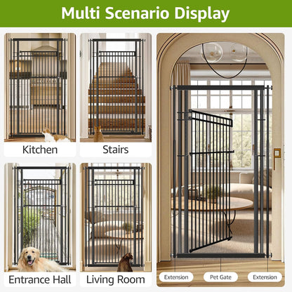 78.8" Extra Tall Pet Gate for Cat/Dog, 32.8-37.4" Wide Tall Cat Gate for Doorways/Hallways, NO Drilling Pressure Mounted Dog Gate for Stairs, Studio, Kitchen (Black)