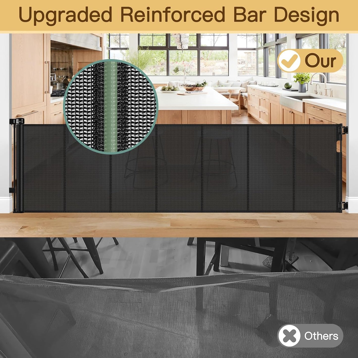 Reinforced 80 Inch Retractable Baby Gate Extra Wide Baby Gate for Wide Openings, Indoor/Outdoor Retractable Dog Gate for Doorway, Mesh Dog Gate Indoor Prevent Babies/Pets from Crawling Under, Black