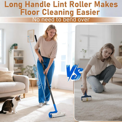 10" Large Lint Roller for Pet Hair Extra Sticky, Long Handle Floor Sticky Rollers with Big Lint Roller Refills for Cleaning Carpets, Cars, Furniture,Clothing, and Pet Hair,Green
