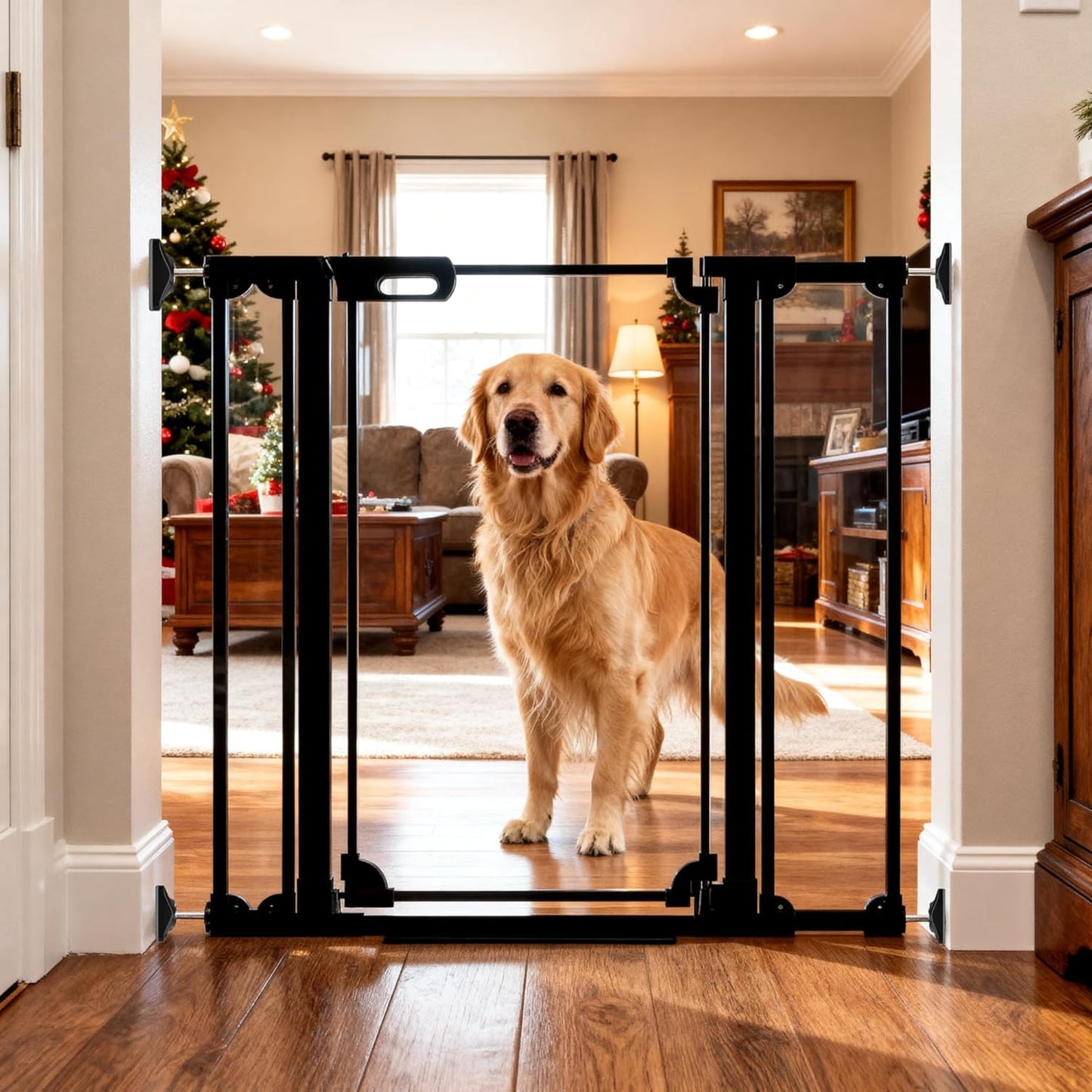 30.7" Tall Clear Acrylic Baby Gate 29.5"-47.2" Wide Pressure Mounted Clear Dog Gate Indoor - No Drill Auto Close, Walk Through Baby Gates for Stair & Doorways & Hallway