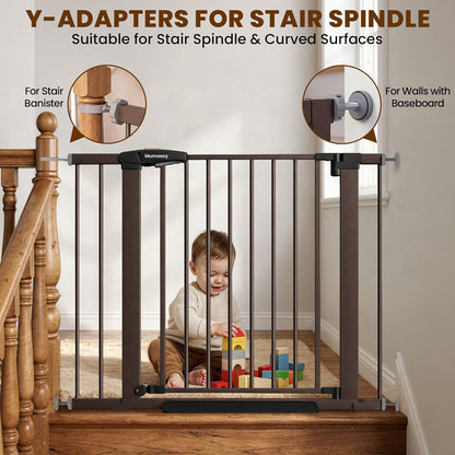 Baby Gate for Stairs, 29.7-40.6" Auto Close Dog Gate Indoor for Doorways, Dual-Lock Design, Adjustable Pet Gate No Drilling with Walk Thru Door for Hallways, Stroller Friendly, Black