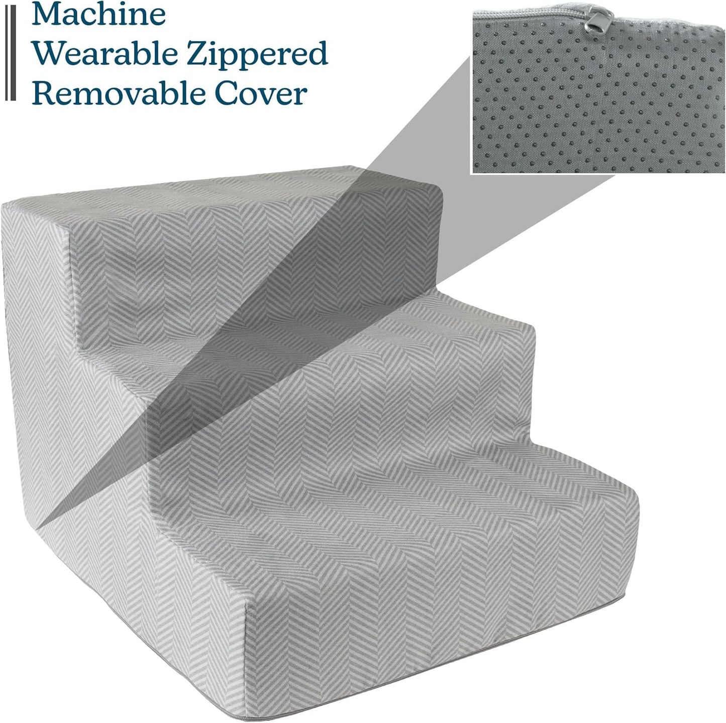 3-Step Pet Stairs - Nonslip Foam Dog and Cat Steps with Removable Zippered Microfiber Cover - 2-Tone Design for Home or Vehicle Use by PETMAKER (Tan)