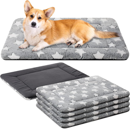 VitalCozy 4 Pcs Dog Crate Pads, Ultra Soft Warm Washable Anti-Slip Kennel Bed Mat for Pets, Reversible, Replaceable, Cage Liner for Small Medium Large Dogs and Cats (18 x 24 x 1.6 Inch,Star,Gray)