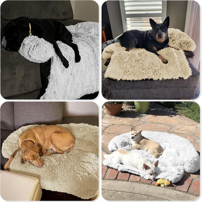 Calming Dog Bed Fluffy Plush Dog Mat for Furniture Protector with Removable Washable Cover for Large Medium Small Dogs and Cats (Large, Light Grey)