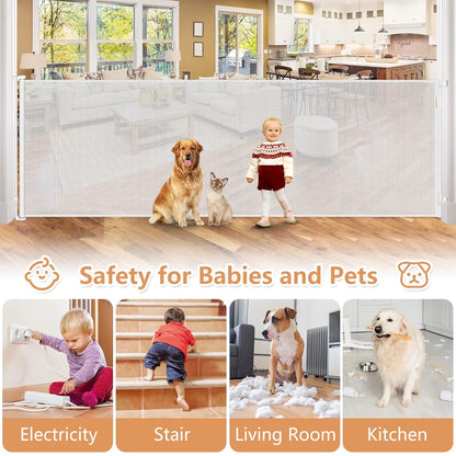 48" Extra Tall Retractable Dog Gate Indoor Prevent Your Baby/Dog/Cat from Jumping Over 55" Wide Extra Tall Retractable Baby Gate for Doorway Mesh Gates for Kids or Pets Puppy Gates for the House, Gray