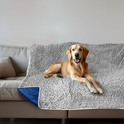 Muddy Mat® Dog Blanket - Chenille Water Absorption Blanket for Bed & Couch Cover for Dogs Washable, Anti-Slip Soft and Durable Furniture Protector for Dogs - Grey 52"x72"