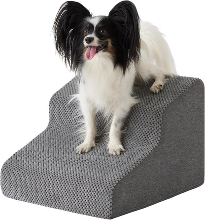 Dog Stairs for Bed 23’’ H, 5-Step Dog Steps for High Bed, Foldable Pet Stairs for Small Dogs and Cats to Get on Beds, Couch, Non-Slip Balanced Pet Steps and Ramp with Waterproof Cover, Grey