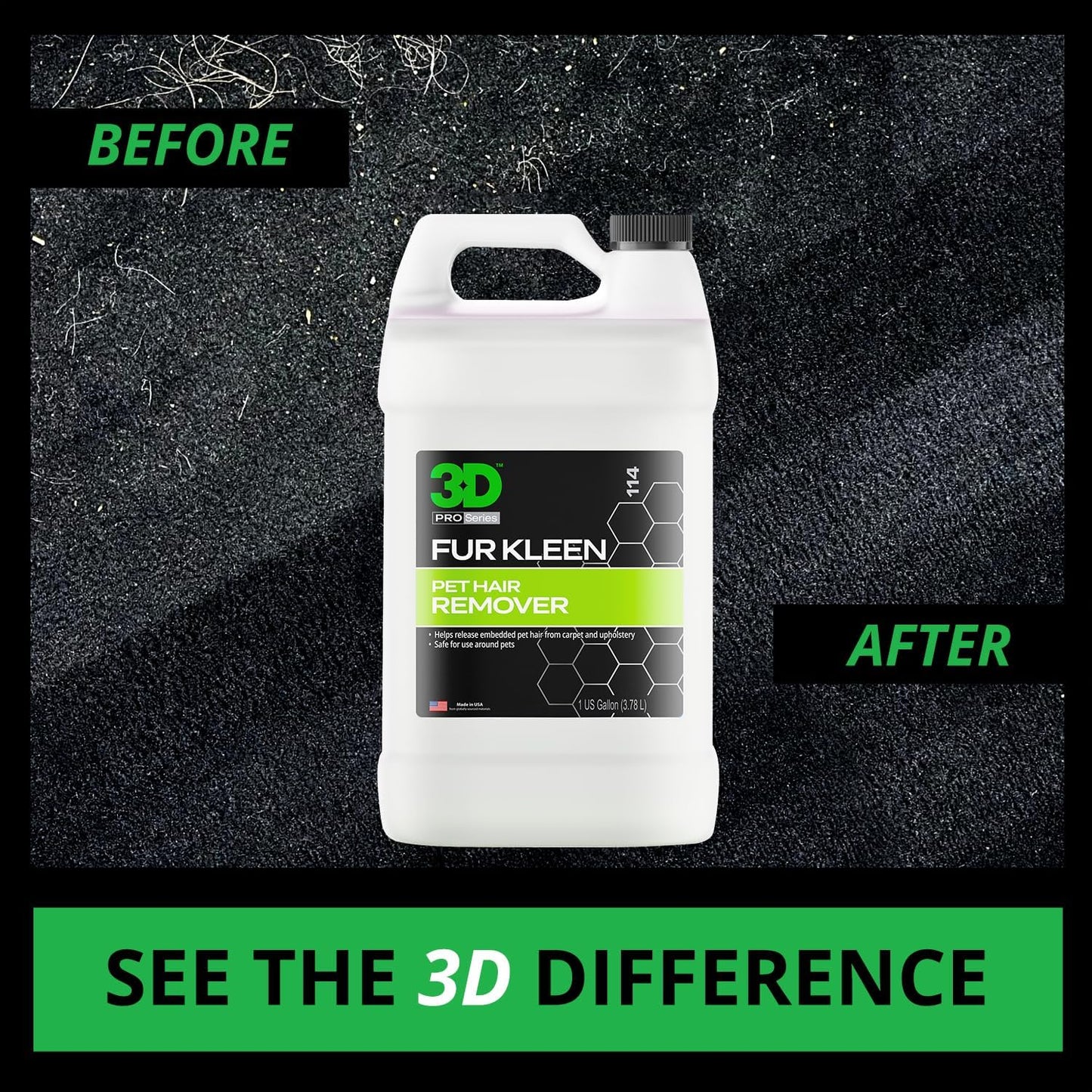 3D Fur Kleen - Pet Hair Remover & Cleaner - Loosens Embedded Pet Fur for Easy Removal - Safe for Carpets, Upholstery & Auto Interiors, 16 Ounce