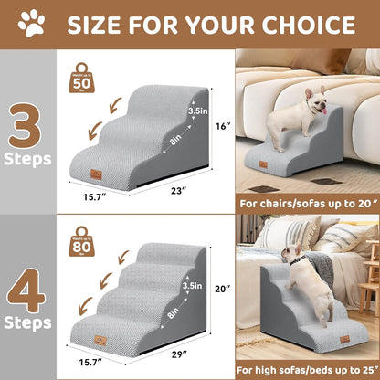 Zerbuger Dog Ramp and Stair for Bed 16" H-20 H,3-Step Cat Stair for Sofa and Chair,4-Step Dog Ramp for High Bed and Window,Durable Nonslip Fabric Cover for Indoor (Coffee-16 H, Pet Friendly, 3)
