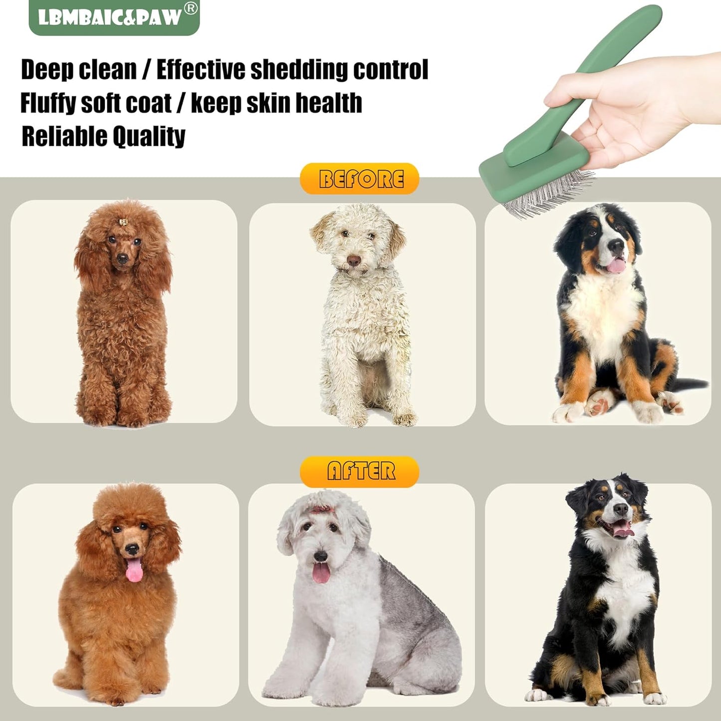 Dog Slicker Brushes for Poodles,Doodles,Goldendoodles,Bernedoodle.Dog Brushes for Thick Long Curly Fur Deshedding,Fluff,Grooming.Remove Loose Fur Quick Easy.Long Pin Slicker Brush.Wooden(Large)