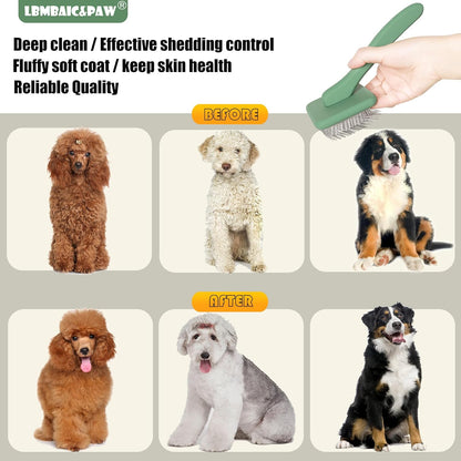 Dog Slicker Brushes for Poodles,Doodles,Goldendoodles,Bernedoodle.Dog Brushes for Thick Long Curly Fur Deshedding,Fluff,Grooming.Remove Loose Fur Quick Easy.Long Pin Slicker Brush.Wooden(Large)