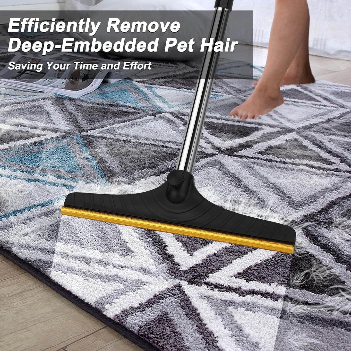 B-Land Carpet Rake for Pet Hair Removal, Reusable Pet Hair Remover with 60” Adjustable Long Handle, Carpet Scraper Broom Dog Cat Hair Remover Tool Fur Sweeper for Rugs, Mats