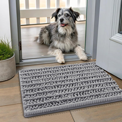 Smiry Dog Door Mat for Muddy Paws 30x20, Extra Soft Absorbent Chenille Doormat, Trap Moisture and Dirt, Non-Slip Machine Washable Front Door Mat for Indoor Entrance Inside Floor, Grey