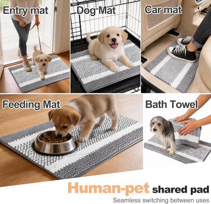 pobopobo Dog Door Mat for Muddy Paws - Absorbent & Washable Chenille Rug, Non-Slip Dirt Trapper for Indoor Outdoor Entryway, Quick Dry Pet Mat for Muddy Dogs (Striped Gray-Blue&White, 24" x 16")