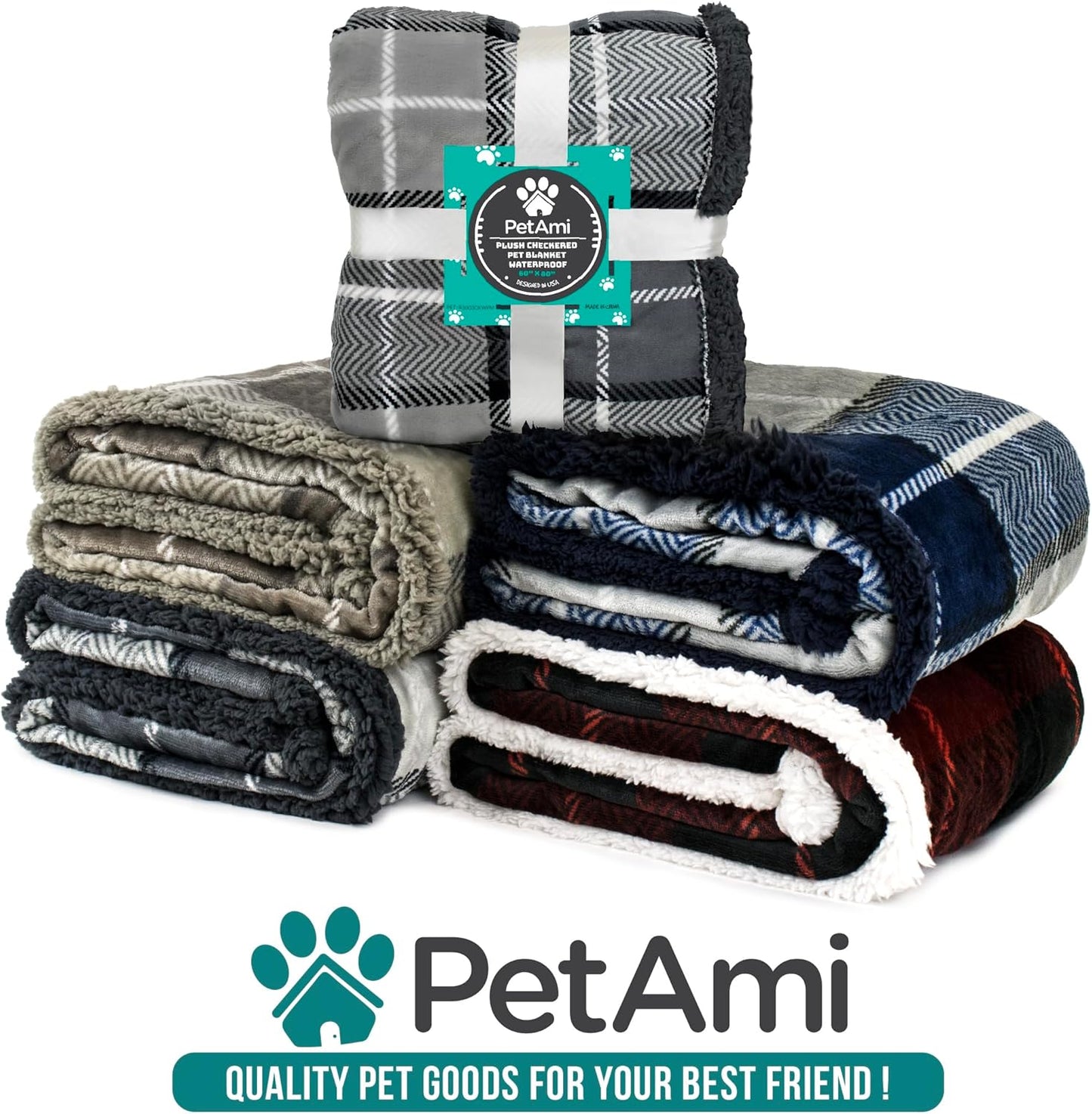 PetAmi Waterproof Dog Blanket for Couch, Large 60x40, Pee Proof Sherpa Fleece Reversible Pet Throw, Furniture Protector for Bed Sofa Kennel, Soft Washable Cover for Medium Dogs Cats, Grey Sherpa