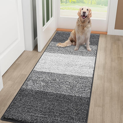 Smiry Dog Door Mat for Muddy Paws, Absorbs Moisture and Dirt, Low-Profile Entryway Mat with Non-Slip Backing, Entry Indoor Outdoor Doormat for Inside Floor (30x20 Inches, Grey, Striped)