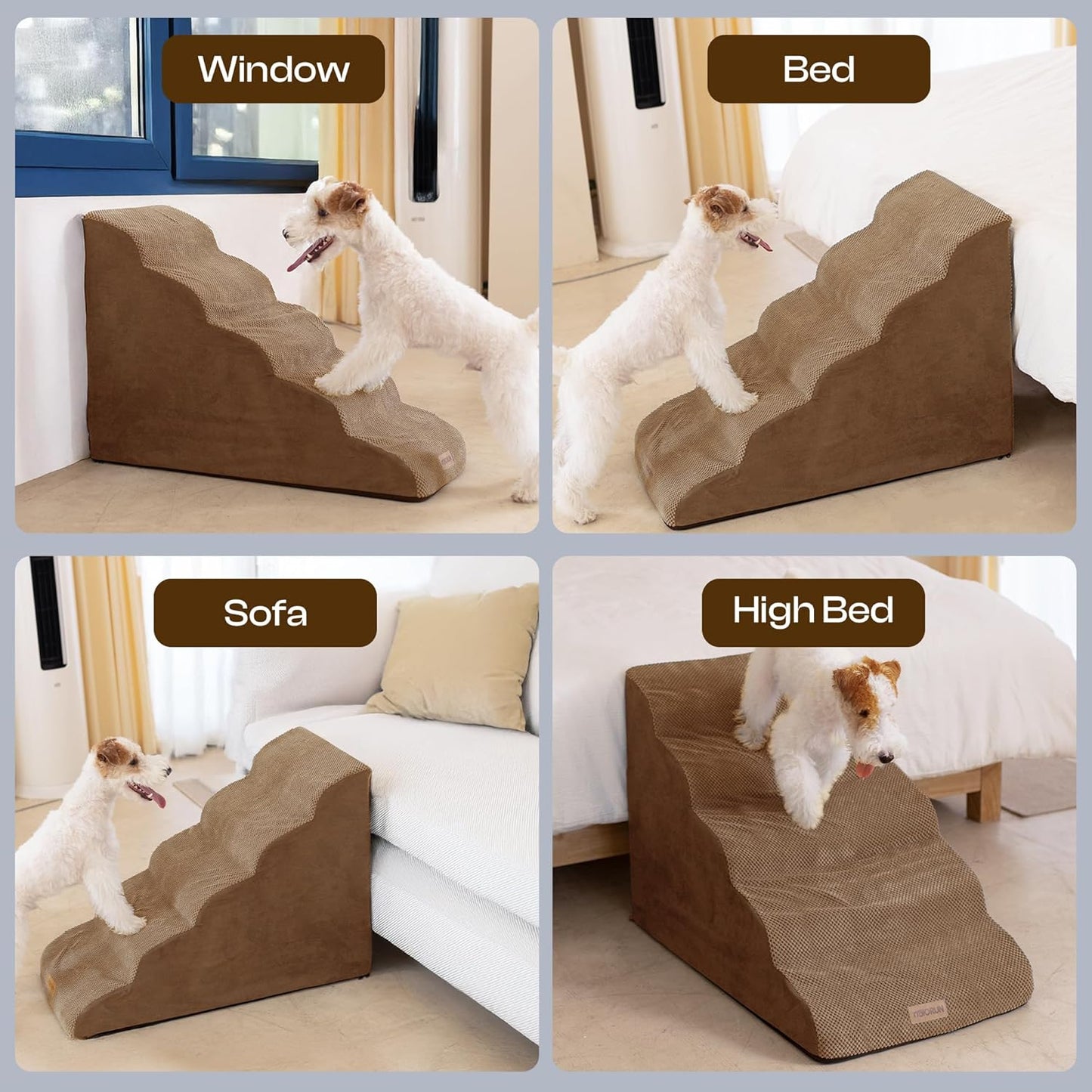 Extra Wide Dog Stairs for Large Dogs Up to 80lbs, 25" Pet Steps for High Bed with Washable Cover, 5-Step Foam Bed & Couch Ladder for Small Medium Dogs & Senior Cat, Gray