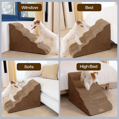 Extra Wide Dog Stairs for Large Dogs Up to 80lbs, 25" Pet Steps for High Bed with Washable Cover, 5-Step Foam Bed & Couch Ladder for Small Medium Dogs & Senior Cat, Gray