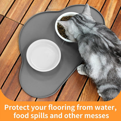 Ptlom Silicone Pet Placemat for Dogs and Cats, Non-Slip Waterproof Dog Feeding Bowl Mats for Food and Water, Small Medium Large Pet Puppy Tray Mat Prevent Residues from Spilling onto The Floor, Beige