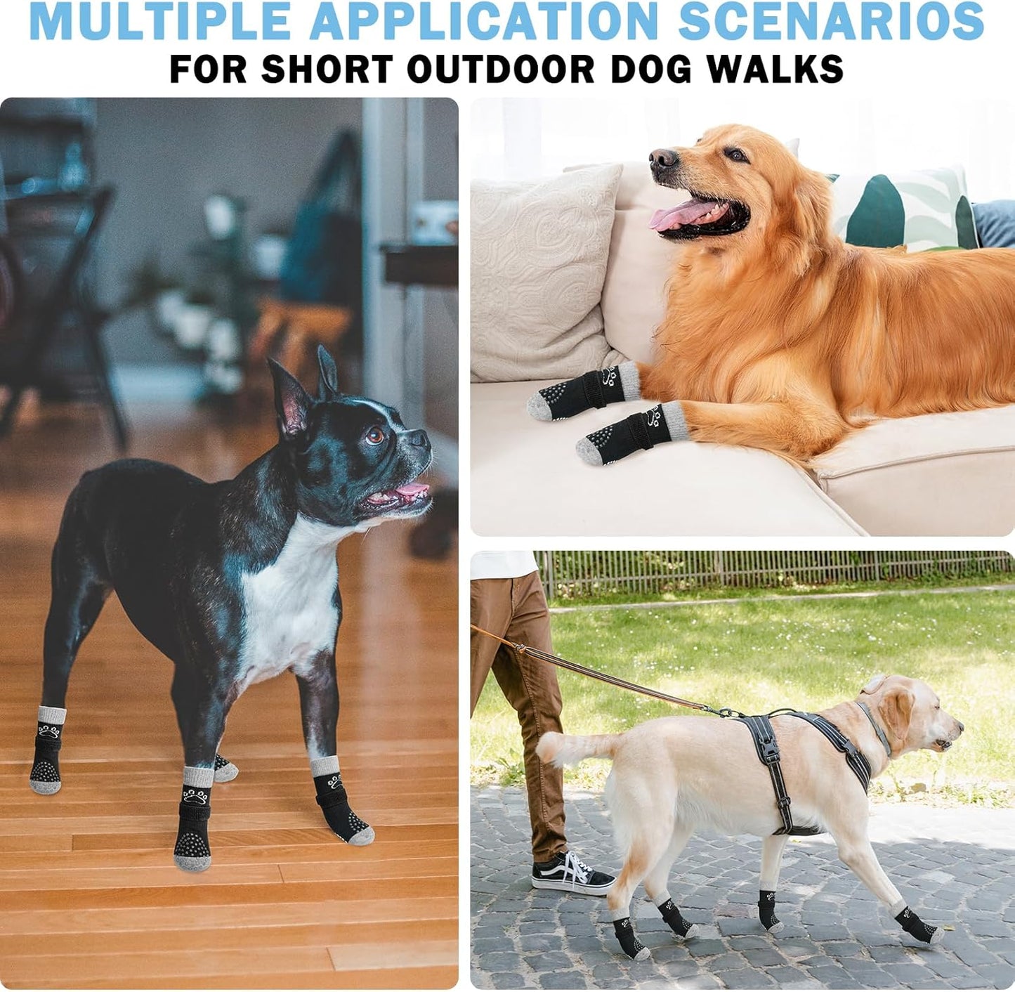 SCENEREAL 6Pcs Anti Slip Dog Socks to Prevent Licking Paws for Hot/Cold Pavement, Dog Grippy Socks for Hardwood Floors, Dog Shoes for Boots & Paw Protectors for Puppy Small Medium Large Senior Dogs