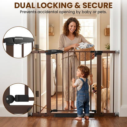Baby Gate for Stairs, 29.7-40.6" Auto Close Dog Gate Indoor for Doorways, Dual-Lock Design, Adjustable Pet Gate No Drilling with Walk Thru Door for Hallways, Stroller Friendly, Black