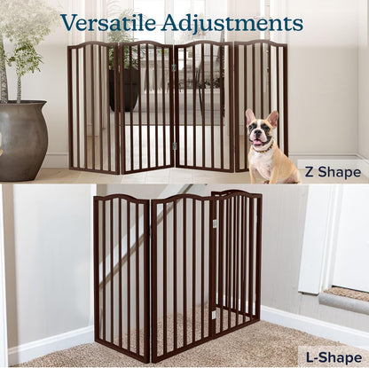 Pet Gate - 4 Panel Freestanding Dog Gate Indoor or Outdoor Use - 74x32-Inch Retractable Dog Fence for Doorways, Hallways, and Stairs - Safety Pet Fence by PETMAKER (Brown)