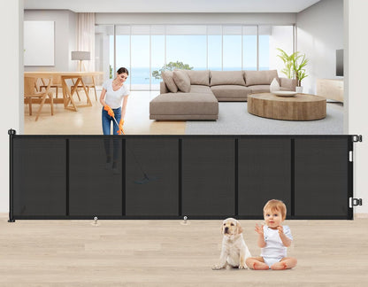 Upgrade 120 inch Retractable Baby Gates, EZIGO Extra Wide Baby Gate for Large Opening Extra Long Mesh Gate for Kids or Pet Dog Gate Child Safety Gate for Stairs Hallways Doorway Indoor Outdoor, Gray