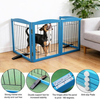 ZJSF Freestanding Dog Fence Indoor, Foldable Dog Gate for Doorways, Stairs or Hallways, Sturdy Wood Extra Wide Pet Gate with Support Feet for The House, White, 24 "Height-3 Panels
