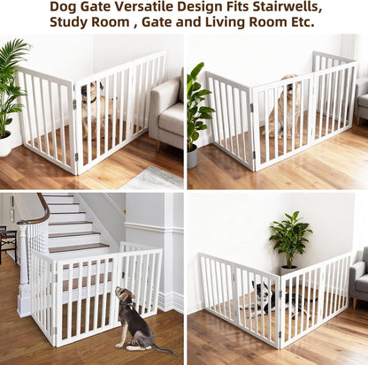 ZJSF Freestanding Indoor Dog Gate for House Foldable Wood Brown Puppy Gate for Doorways Pet Gate for Stairs Extra Wide Pet Fence 24" Height 2 Panels