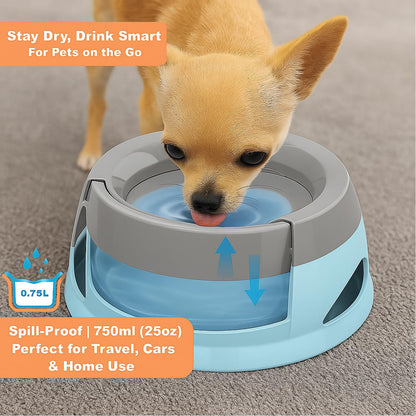Pets No-Spill Slobber Stopper Water Bowl,Splash Proof Drinking Bowl for Home and Travel,No Messy No Drip No Sloppy Water Bowl for Sm-Med Dogs/Cats/Pets 25OZ