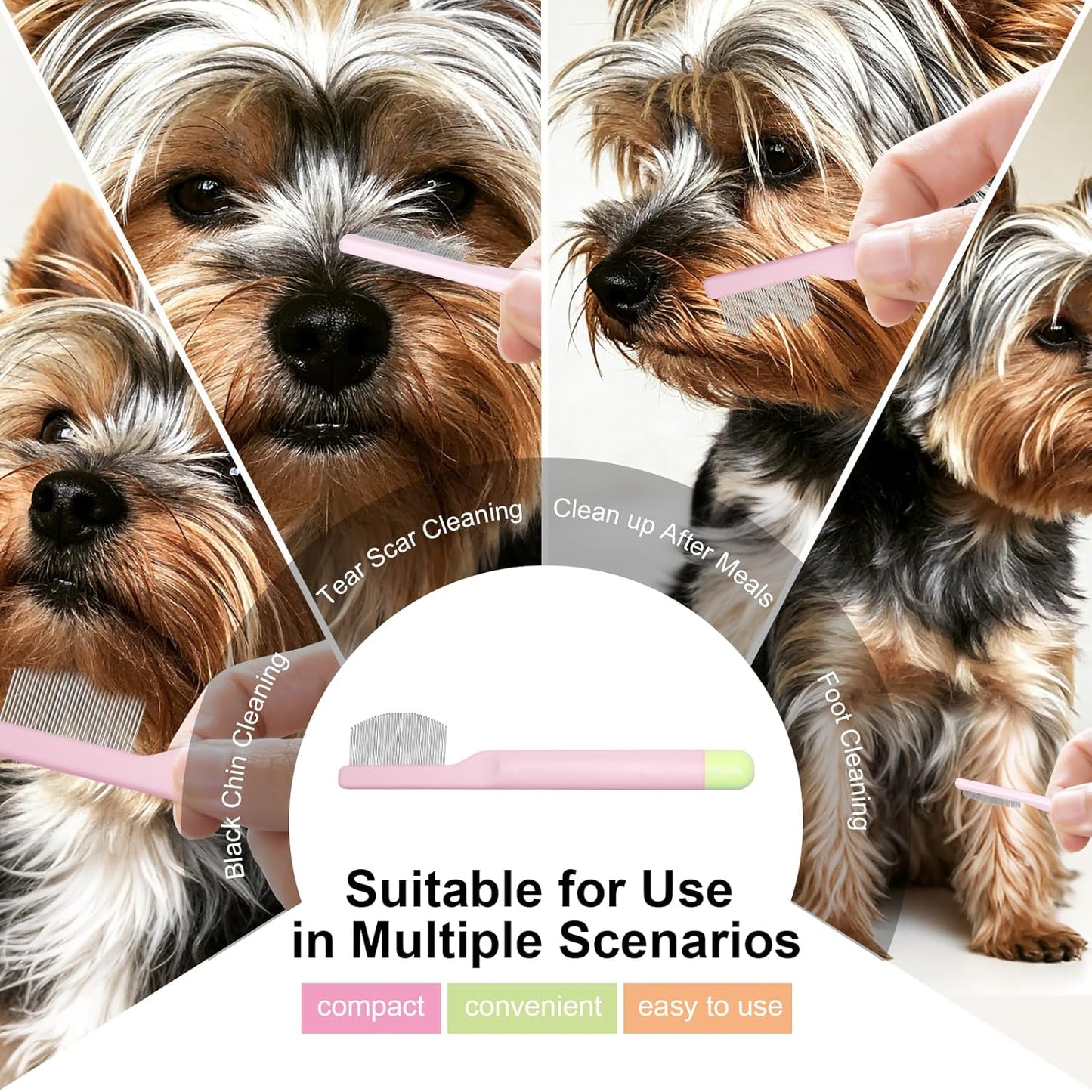 Pet Eye Comb for Small Dogs Cats Hamsters, Tear Stain Remover Grooming Brush, Gentle Face Paw Coat Cleaning, Handheld Design for Yorkie Shih Tzu Maltese Teddy Mini Poodle, Puppy Essentials