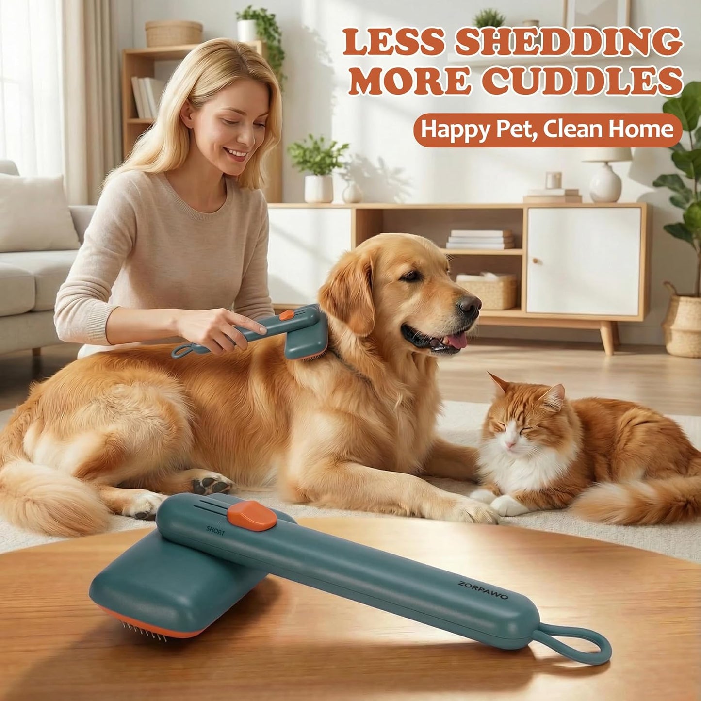 Self Cleaning Slicker Brush,2-Level Adjustable Dog Brush for Thick Undercoat,Golden Retriever,Border Collie,Poodle,Long Haired Summer Shedding(Green)